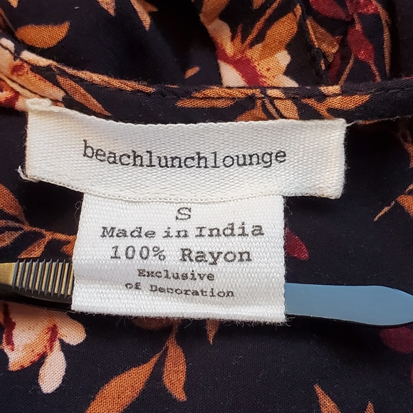 ♤ BeachLunchLounge Belted Floral Tunic Dress Size Small Black Gold Burgundy - Picture 3 of 10